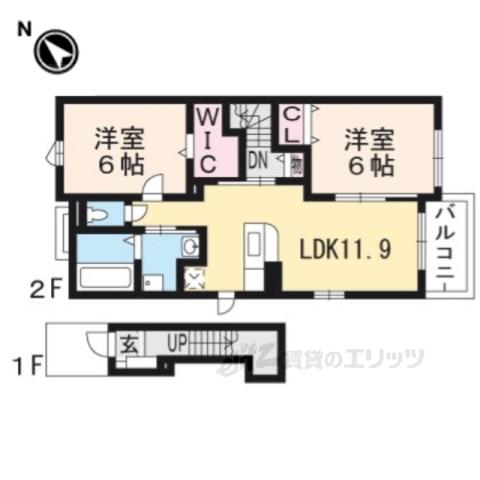 ラビットレジデンス八日市(2LDK/2階)の間取り写真