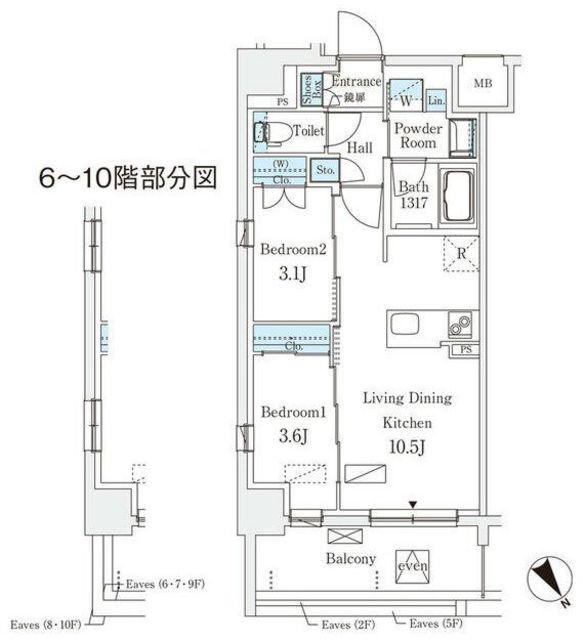 エル・セレーノ横浜(2LDK/2階)の間取り写真