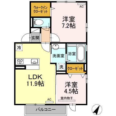 フォルトゥーナ A棟(2LDK/2階)の間取り写真