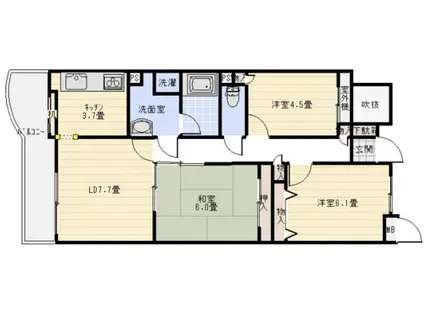 ヒューマンズプラザ青崎(3LDK/9階)の間取り写真