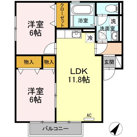 BAIEN A棟(2LDK/2階)の間取り写真