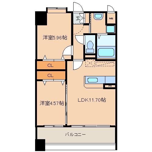 セゾンドール・貝塚(2LDK/7階)の間取り写真