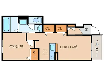 エリタージュI(1LDK/1階)の間取り写真