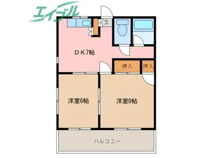 北マンション(2DK/3階)の間取り写真