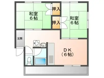 平原コーポ(2DK/2階)の間取り写真