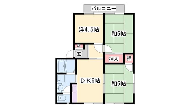 ハイツ二番館A棟(3DK/1階)の間取り写真