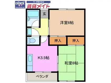 メゾンめばえ B棟(2DK/2階)の間取り写真