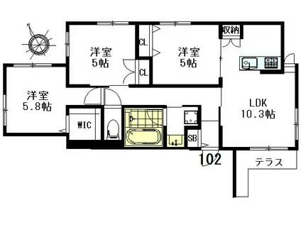 CLAIR MAISON KUGAYAMA(3LDK/1階)の間取り写真