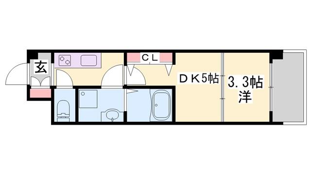 アルティザ姫路(1DK/13階)の間取り写真
