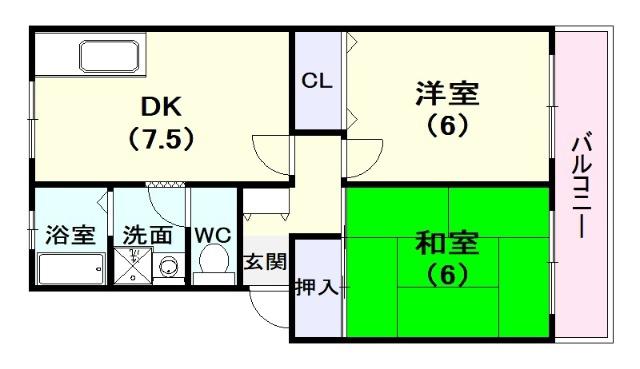 プランドール学園(2DK/2階)の間取り写真