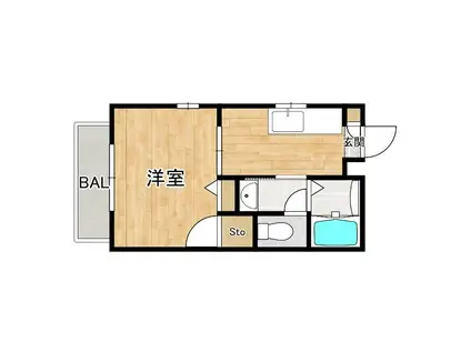 ディアス若葉(1K/2階)の間取り写真