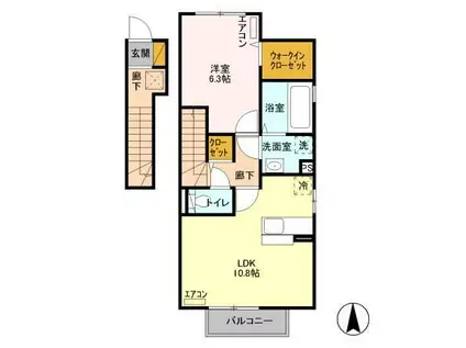 エクレール下栗C(1LDK/2階)の間取り写真