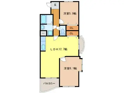 メゾンリュンヌ(2LDK/2階)の間取り写真