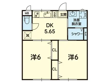 アクアデルデ(2DK/1階)の間取り写真