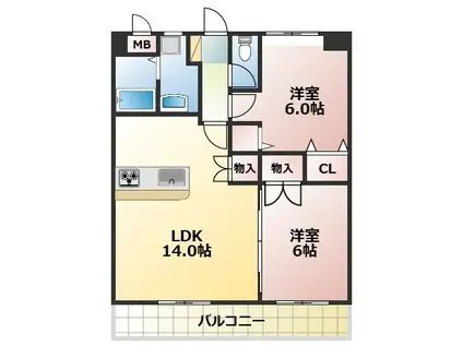 パディーフィールド21(2LDK/3階)の間取り写真