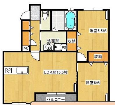 リガーレ天神東A(2LDK/2階)の間取り写真