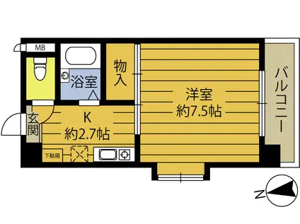 ヴィラ・アンソレイエ城原A(1K/4階)の間取り写真