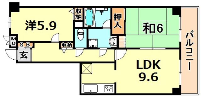 デメテル高取台(2LDK/5階)の間取り写真