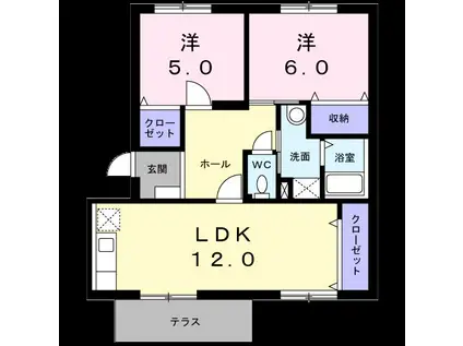 ロイヤルエステート神明A(2LDK/1階)の間取り写真