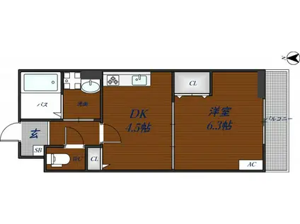 ヴァロンドール中野(1DK/1階)の間取り写真