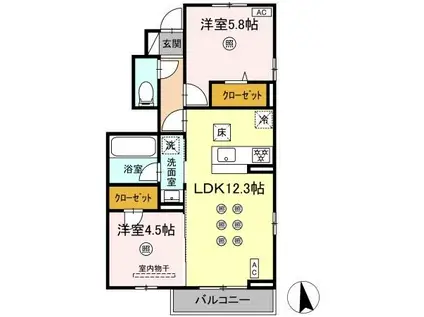 D-ROOM片江2丁目(2LDK/1階)の間取り写真