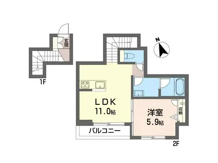 シャーメゾンどりこの(1LDK/2階)の間取り写真
