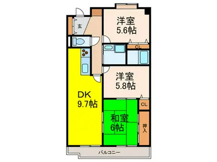 パレフルール(3DK/6階)の間取り写真