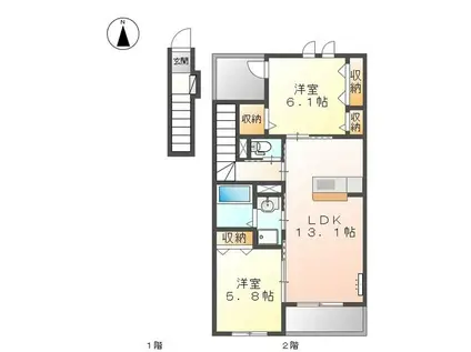 イマジン春日(2LDK/2階)の間取り写真