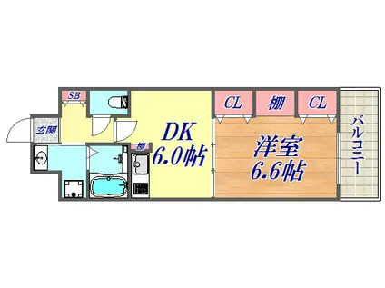 プレジール三ノ宮2(1DK/9階)の間取り写真