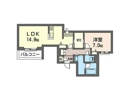 ナンバーアンフィニ(1LDK/1階)の間取り写真
