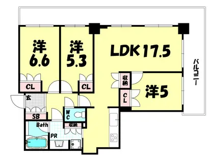 BRILLIA TOWER神戸元町(3LDK/8階)の間取り写真