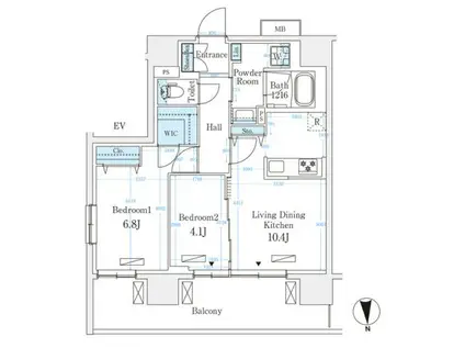 ハビテ本厚木(2LDK/5階)の間取り写真