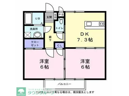 シティーハイツ ポリアンサスA棟(2DK/2階)の間取り写真