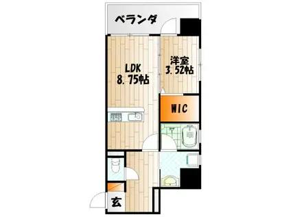 北九州モノレール 平和通駅 徒歩3分 11階建 築4年(1LDK/4階)の間取り写真