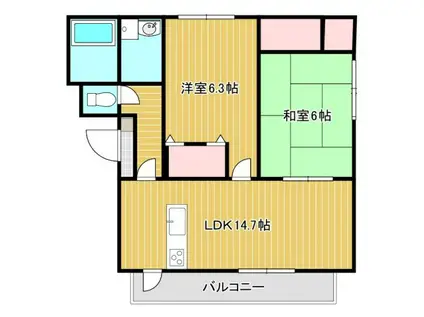 リバージュ山手(2LDK/1階)の間取り写真