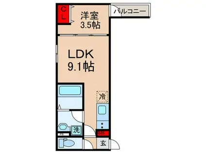 D PORTA WISTERIA(1LDK/1階)の間取り写真