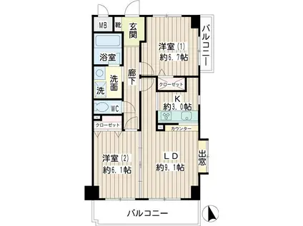 ガルファーサ新横浜(2LDK/4階)の間取り写真