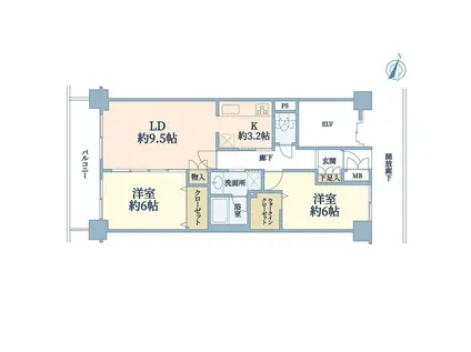 東急ドエルアルス八乙女(2LDK/3階)の間取り写真