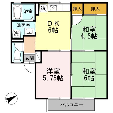 サンパティーク松本 A棟(1LDK/2階)の間取り写真