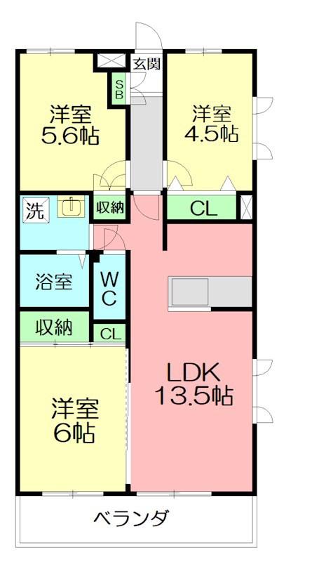 ファインコート本厚木(3LDK/2階)の間取り写真