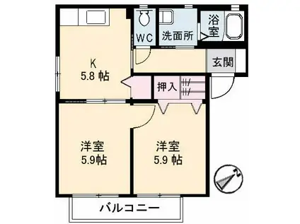 サンハイツC棟(2K/1階)の間取り写真