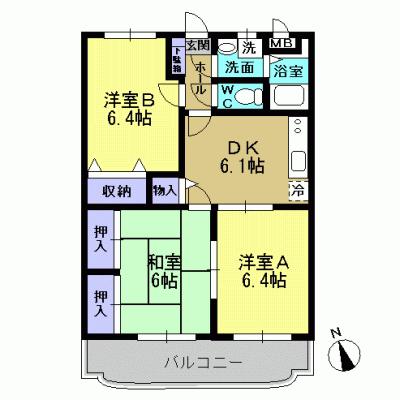 エトワール弐番街壱号館(3DK/3階)の間取り写真