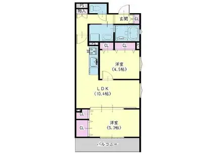 クリエオーレりんくうタウンI(2LDK/2階)の間取り写真