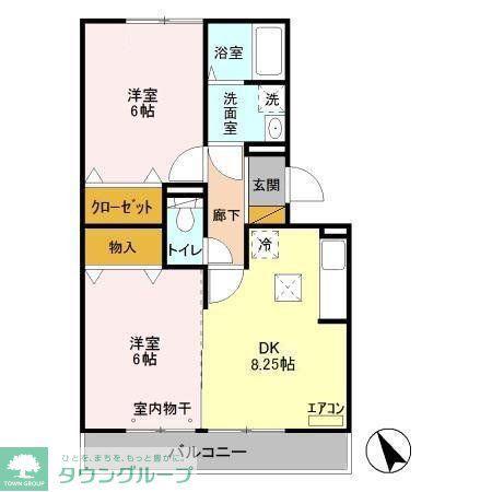 ラフォーレ上ノ台B(2DK/1階)の間取り写真