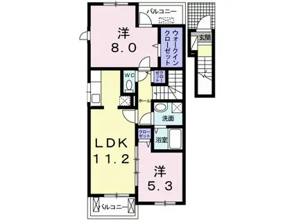 ヴィラクレール(2LDK/2階)の間取り写真