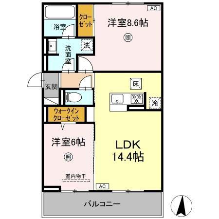 リヴィエール友丘(2LDK/2階)の間取り写真