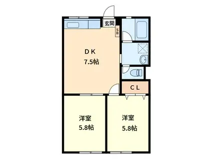 風見鶏グランドハイツI(2DK/1階)の間取り写真