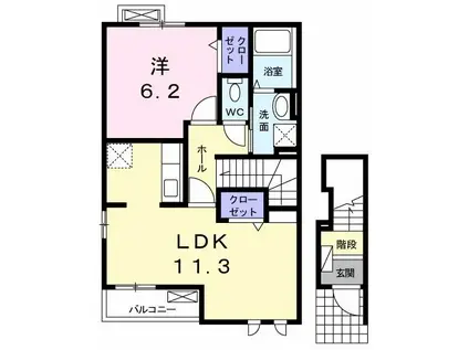 フリューリング(1LDK/2階)の間取り写真