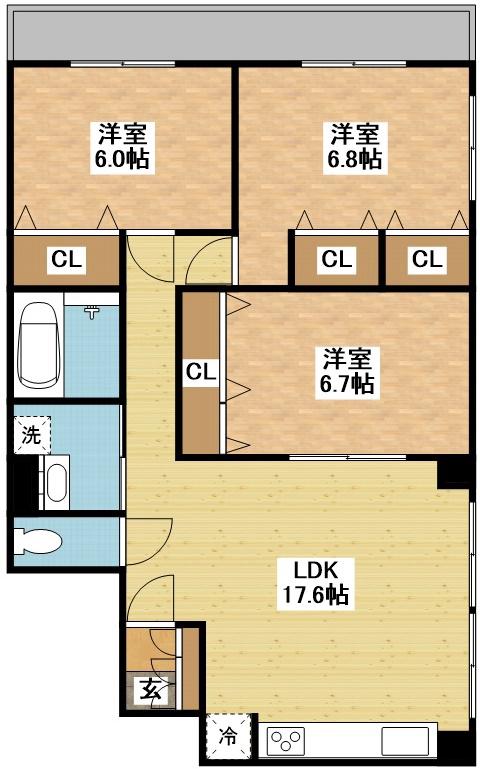 シャル夢館白鳥(3LDK/3階)の間取り写真