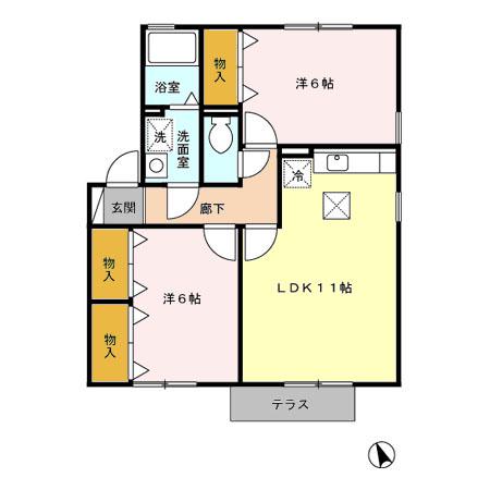 セジュール・アーク B棟(2LDK/1階)の間取り写真
